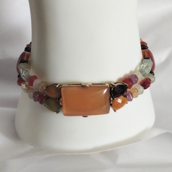 Vtg Monet Signed Stones Open Back Stretch Bracelet - Picture 2 of 5